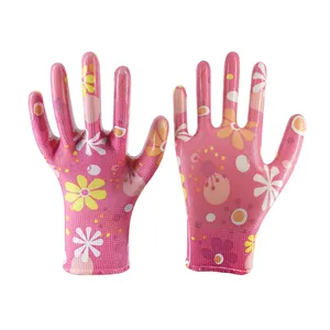 Hot Selling Printed Liner Work Coated Nitrile Gloves For Gardening Woman Farming