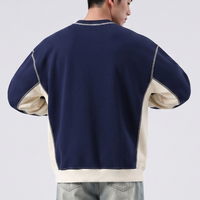 Sweat-shirts en molleton bouclette amples à col rond, patchwork, avec impression en relief et blocs de couleur, vente en gros