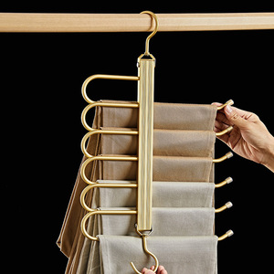 Multi Layer Trouser <b>Hanger</b> Gold Aluminum Alloy <b>Space</b> <b>Saving</b> Wardrobe Clothes Organizer Hook Type Minimalist Style - Product Image 2