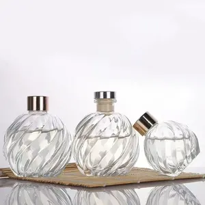 Transparent 100ml rond luxe aromathérapie verre roseau diffuseur bouteille en gros