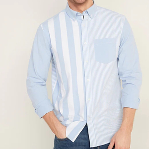 <span class=keywords><strong>Camicia</strong></span> da uomo a maniche lunghe Casual blu chiaro di nuovo stile personalizzato camicie antirughe in cotone <span class=keywords><strong>Oxford</strong></span> a blocchi colorati da uomo - Product Image 1