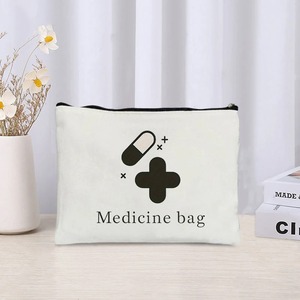 Borsa per cosmetici stampata con scritta "If You're Happy & You Know IT IT 's Your Meds", divertente borsa per medicinali, organizer portatile con cerniera - Product Image 2