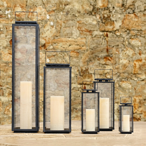 High Quality Metal Glass Handmade Christmas Candle Lanterns <b>Set</b> 5 Indoor Outdoor Use Geometric <b>Square</b> Shape Decorative Home - Product Image 1