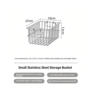 304 Stainless Steel <b>Storage</b> <b>Basket</b>, Kitchen <b>Storage</b> <b>Basket</b>, Household Miscellaneous <b>Storage</b> Box, Bathing <b>Basket</b>, <b>Storage</b> Gadget - Product Image 3