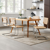 Fauteuil de salle à manger moderne en rotin et bois, style Cesca, avec revêtement en métal argenté, durable, pour la maison, le salon, structure en acier