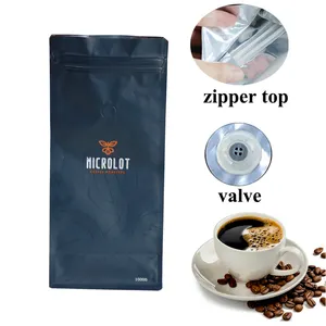 Personalizzato 250g 500g 1kg bolsa para cafe fondo piatto foglio di alluminio sacchetto di chicchi di caffè imballaggio sacchetti di caffè con valvola e cerniera