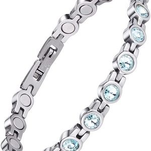 Unisex Magnetic Rhinestone <b>Bracelet</b> Zinc Alloy Bezel Setting Gift Jewelry Round Design Detachable <b>Bangle</b> Fashion Accessory - Product Image 4