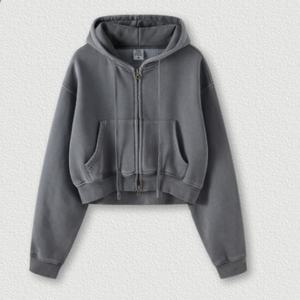 Sweat-shirt personnalisé à fermeture éclair pour femme, crop top à capuche zippé en coton - Product Image 2