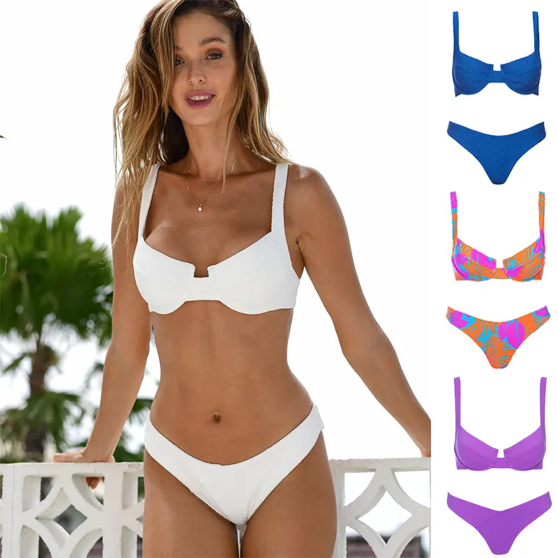 2022 OEM пользовательские переработанные оптовые женские новые дизайнерские Треугольные бикини с высоким вырезом раздельные пляжные костюмы скромные сексуальные купальники для фитнеса
