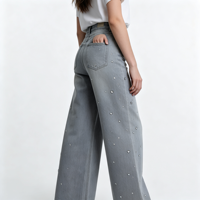 Jean large taille haute en denim bleu clair délavé pour femme avec poches – Fabrication directe usine