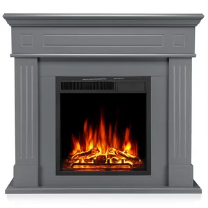 คุณภาพหัตถกรรมในครัวเรือนรีโมทคอนโทรลสีเทาเตาผิงไฟฟ้า Mantel ไม้รอบfirebox