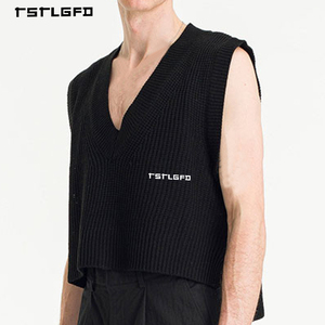 Chaleco de punto con cuello en V para primavera y verano, suéter informal, camiseta sin mangas para hombre, top corto de punto - Product Image 5