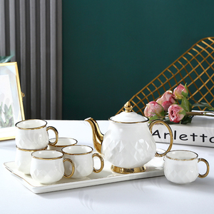 Ceramic Golden <b>Tea</b> Set With <b>Tray</b> Luxury 8pcs Porcelain Coffee Cups Teapot and Gold Cups Set - Product Image 2