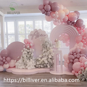 Perlengkapan Pernikahan Ulang Tahun Pengantin Premium Lengkungan Bunga Ungu Papan Latar Belakang PVC Desain Riak Pink dan Biru yang Dapat Disesuaikan - Product Image 2