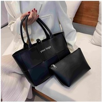 Tas Tote Wanita Kulit PU Desain Bordir Terbuka Dua Rivet Kapasitas Besar, Tali Tunggal, Berkualitas Tinggi, Tahan Air