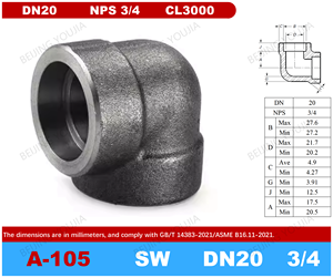 ASME B16.11 ASTM A105 Sokkellasschacht 90 graden bocht CL3000 Hoge druk gesmeed glad oppervlak pijpfitting DN20 NPS 3/4 inch - Product Image 2
