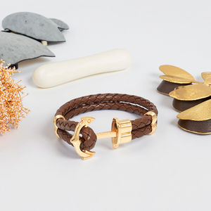 Nouvelle Tendance : Bracelets et Joncs Ajustables en Acier Inoxydable et Cuir Tressé Multicouche, Motifs Ancre et Croix, Style Mode - Product Image 4