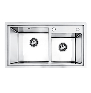 Évier de cuisine double fait main en acier inoxydable brossé, épaisseur 1,2-3,0 mm, design ferme, pour rénovation de maison, du Vietnam - Product Image 1
