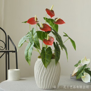 Bouquet d'Anthurium Artificiel Yihua Floral Art Blanc Rouge Vert en Soie Décoration Maison Style Moderne Simple - Product Image 5