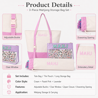 Ensemble de sacs fourre-tout en toile XCL American Mahjong 3 pièces, pliables, durables, pour le rangement et le transport des accessoires de Mahjong, plusieurs couleurs