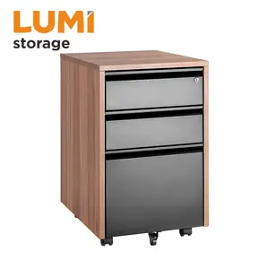 CAB02-1 3 Drawer Locking Vertical Mobile Wood Filing Cabinet Under Desk for Home Office File Rolling Pedestal Storage Organizer