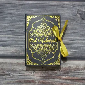 2023 Wholesale Hot Stamping Book Shape Hari Raya Gift Boxes Eid Mubarak Biscuit Box With Ribbon