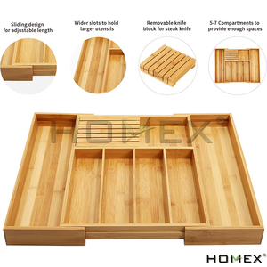 Homex |   Organizador de cajones de cocina de bambú natural de buena calidad, listo para enviar, organizador de utensilios y cubiertos para <span class=keywords><strong>cajón</strong></span> - Product Image 4