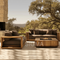 Tables et chaises de jardin en bois de teck, design moderne, luxe, populaires, pour l'extérieur.