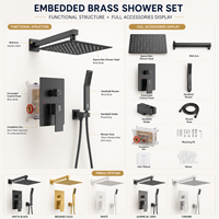 Ensemble de douche en laiton de luxe personnalisé, finition or brossé, avec pommeau de douche carré de 12 pouces à effet pluie, douchette à main et vanne encastrée