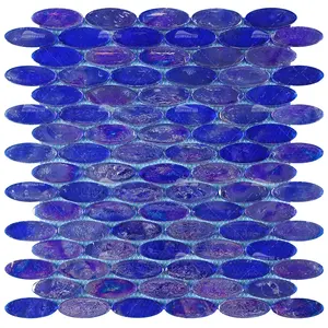 Fountain Bathroom Cobalt Blye Crystal Rainbow Oval Glass Tile Shinny Glass Pool Tile Swimming