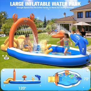 Hot Sale Large PVC Inflatable Splash <b>Pool</b> with Water <b>Slide</b> and Sprinkler 120x70x50 for Children MAKE WAVES - Product Image 6