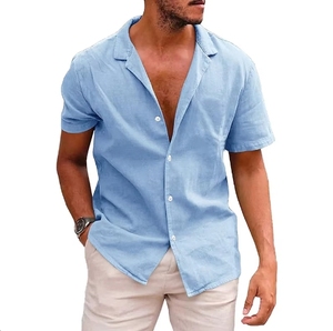 Chemises pour hommes personnalisées en coton à manches longues chemises décontractées vêtements décontractés chemise à col de camp pur solide pour hommes Vente en gros - Product Image 3