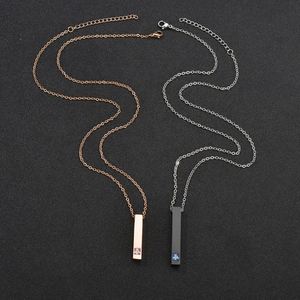 Engraved Stainless Steel Vertical Bar <b>Name</b> Couple <b>Custom</b> Mental <b>Necklace</b> Personalized Blue Pink Stone Women Men Jewelry - Product Image 4