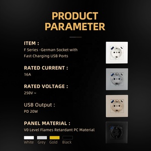 Bán buôn Chất lượng cao Đức tường ổ cắm với hai USB loại A + C ổ cắm tùy chỉnh màu sắc đầy đủ thông số kỹ thuật - Product Image 2