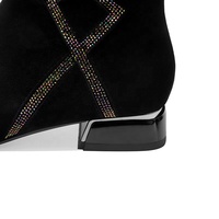 Bottines Chelsea pour femmes Moncheer, doublure en fourrure, strass, daim, fermeture éclair, talon bas léger, pour le printemps/l'automne/l'hiver