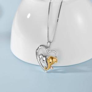 Collier pendentif cœur double éléphant porte-bonheur plaqué or romantique, cadeau de la Saint-Valentin en gros pour femmes et hommes - Product Image 3