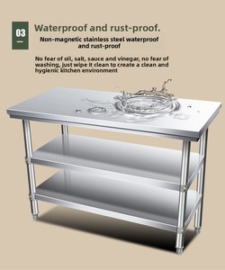 Grande vente de liquidation, plan de travail de <span class=keywords><strong>cuisine</strong></span> commerciale en acier inoxydable, double couche, épaissi, sans roulettes - Product Image 3