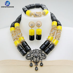Sinya luxe perles noires ensembles de bijoux pour mariée nigériane haute qualité or fantaisie femmes africaines fête de mariage <span class=keywords><strong>tenue</strong></span> de fiançailles - Product Image 3