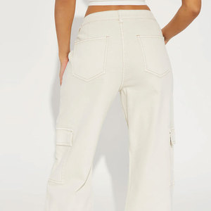 MOQ bajo, pantalones Cargo de cintura alta para mujer con seis bolsillos, logotipo personalizado, pantalones Cargo holgados de pierna recta para mujer - Product Image 6