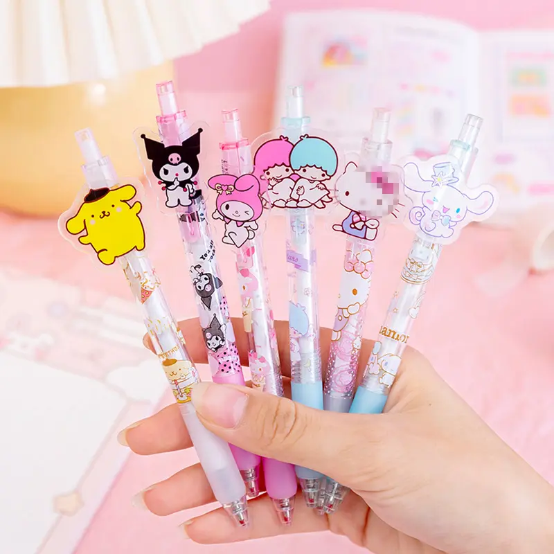 Factory Direct Sale Click Cartoon Pen Cute Cat Presses Gel Pen Stationery Water Pen For Children