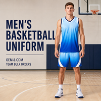 Uniforme de basket-ball pour hommes bleu dégradé personnalisé, ensemble de maillots en maille respirante à col en V pour les compétitions de basket-ball de ligue
