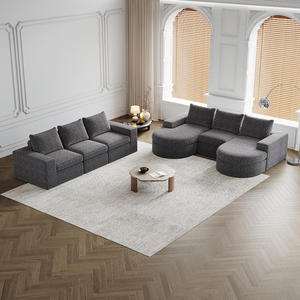 Divano Componibile a L Convertibile in Ciniglia con Chaise Longue e <span class=keywords><strong>Sei</strong></span> Moduli - Product Image 5