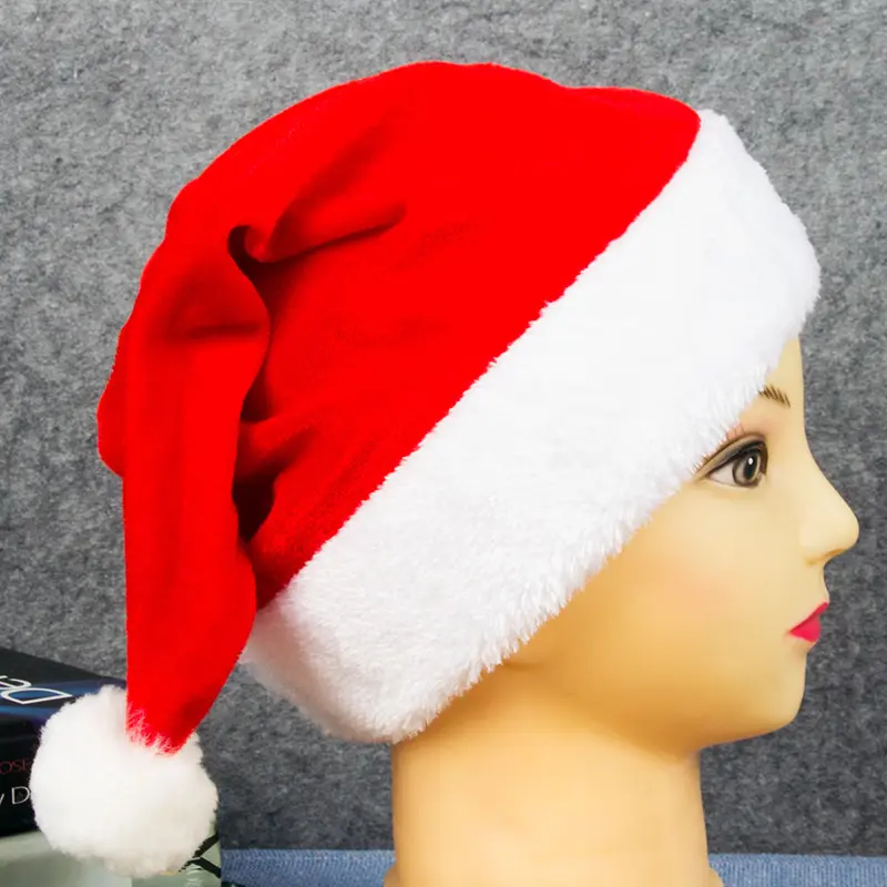 WH49 Christmas Plush Hat Santa Claus Warm Winter Gifts Increase Thicker Big Ball Cap Christmas Supplies Unisex Santa Hat