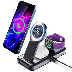Foldable 3in1 3 In 1 Multi Wireless Charger For Iphone Samsung And Android Mobile Phone Smart Watch Earphone Wireless Charger