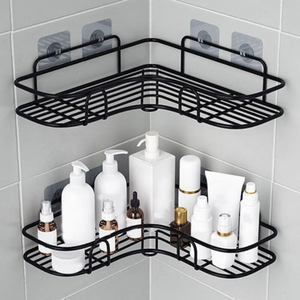 Lot de 2 étagères d'angle de douche triangulaires en fer noir, adhésives sans perçage, pour rangement mural de salle de bain - Product Image 1