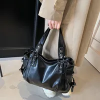 Sac fourre-tout décontracté rétro à trois sangles pour femme, en cuir PU souple, couleur unie, grande capacité, réglable, de luxe