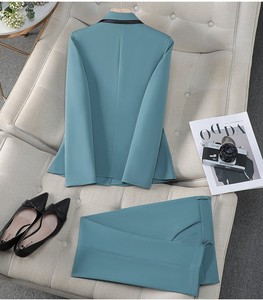 Ensemble de tailleur pour <span class=keywords><strong>femme</strong></span> en 2 pièces, blazer cintré à un bouton et pantalon droit, tenue de travail formelle - Product Image 2
