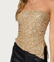Haut à paillettes Sexy dos nu paillettes fête brillant sans manches gilet Y2K Clubwear brillant débardeur femmes été mode