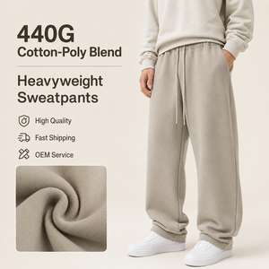 Pantalones Deportivos Personalizados al por Mayor, Diseño OEM/ODM, Fabricante, Impresión, 440 Gramos, Mezcla de Algodón y Poliéster Pesado - Product Image 1