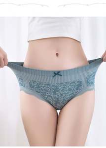 Nouvelle lingerie féminine sexy transparente en soie glacée creuse, couleur unie, taille mi-haute, dentelle, culotte pour femmes - Product Image 2